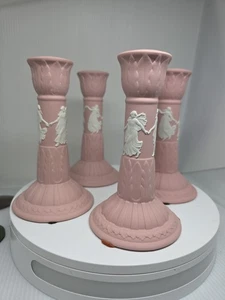 4 Kerzenständer Wedgwood rosa Jasperware - Dancing Hours Top Zustand - Bild 1 von 10