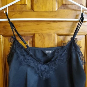 River Island Black Lace Trim Strappy Camisole Top Sz 2 US/6 UK - Picture 1 of 8