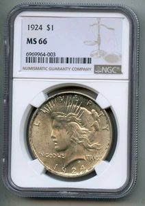 1924 Peace Silver Dollar NGC MS 66 - Picture 1 of 4