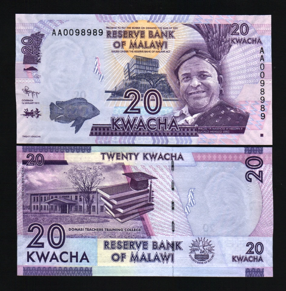 MALAWI 20 KWACHA 2012 x 100 Pcs Lot FISH TEACHER COLLEGE UNC 1 PACK BUNDLE NOTE - Image 1 of 4