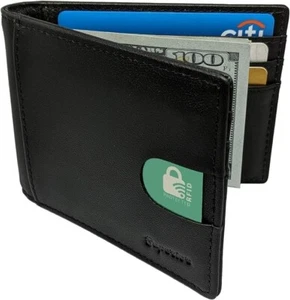 Wallet Slim Minimalist RFID-Blocking Genuine Leather Blk by Superior NEW FrShip - Picture 1 of 6