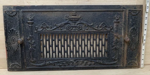 Antique Cast Iron Fireplace Cover Door Vents Ornate Urn 25 7/8" x 12 1/2" Cover