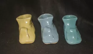 Lot of 3 Vintage McCoy Art Pottery Glazed Baby Shoe Pocket Planters - Picture 1 of 7