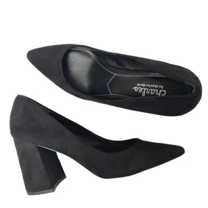NEW Charles David Black Suede Chunky Block Heel Pumps Shoes / Size 6.5 - Picture 1 of 14