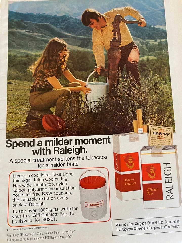 Cigarrillos Raleigh, anuncio impreso vintage de página completa Foto 1 de 1