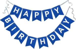 Navy Blue Happy Birthday Banner Nautical Theme Party Decor 13 Pc Hanging Garland - Picture 1 of 12