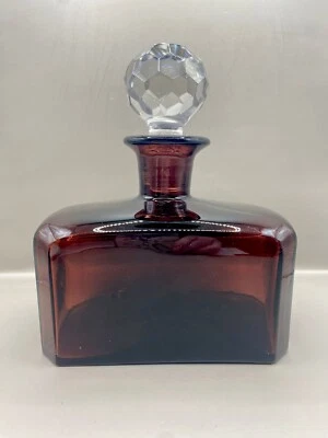 Decantador vintage de tom roxo oblongo soprado à mão com rolha facetada transparente - Imagem 1 de 4