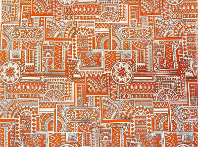 Vintage 1960's Mod Groovy Orange Retro Fabric 30" long x 44" wide Unused - Image 1 of 4