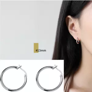 Women White Gold Plated 925 Sterling Silver Hoop Huggie Pierced Earrings A30 - Picture 1 of 13