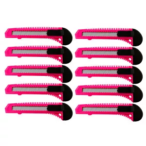 10x Bulk Utility Knife Box Cutters Snap Off Blade Neon Pink - Picture 1 of 9