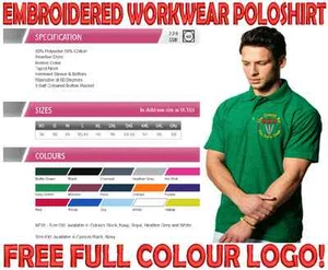 PERSONALISED WORKWEAR POLOSHIRT. FULL COLOUR EMBROIDERED LOGO INCLUDED! - Picture 1 of 12