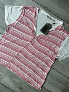 ALL SAINTS WOMENS CHALK / CRIMSON "ILI STRIPE TEE" T-SHIRT TOP - MEDIUM - £38 - Picture 1 of 11