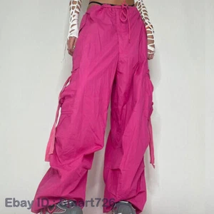 Women Girls Harajuku Big Pocket Pink Cargo Pants Wide Leg Pants Trousers - Picture 1 of 23