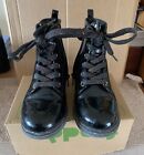 USED GEORGE GIRLS BLACK PATENT GLITTER DETAIL COMBAT BOOTS LIGHT USE SIZE 11