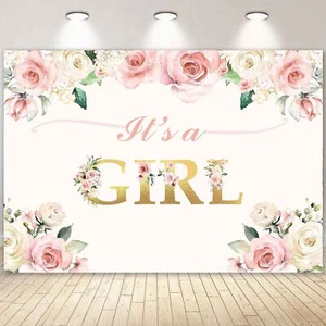 It's A Girl Baby Shower Backdrop Photo Booth Banner for Baby Girl Pary Supplies - Picture 1 of 4