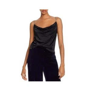 Aqua Womens M Black Satin Rhinestone Strap Draped Neckline Tank Top NWT BE62 - Picture 1 of 6
