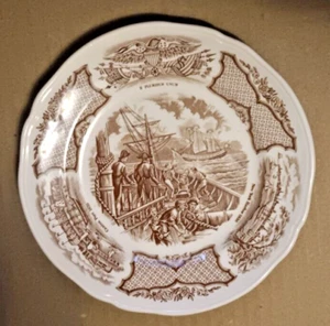 1 Vintage Alfred Meakin Fair Winds Historical Scenes Brown Transferware 7" Plate - Picture 1 of 3