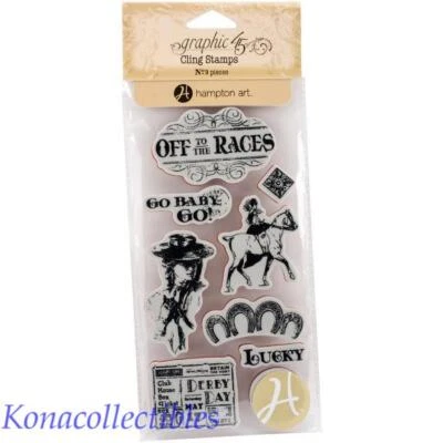 Juego de estampillas gráficas 45 Off To The Races #1 caballos, día del derbi, herraduras de la suerte Foto 1 de 2