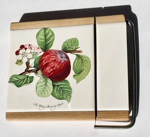 Portmeiron Potteries Cheese Slicer & Apple Tile Trivet Hardwood Base EUC - Picture 1 of 5