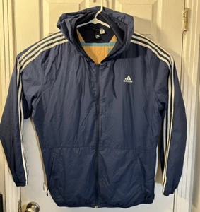 Adidas Mesh Lined Hooded Jacket Large Navy Blue Wind Breaker - Picture 1 of 6