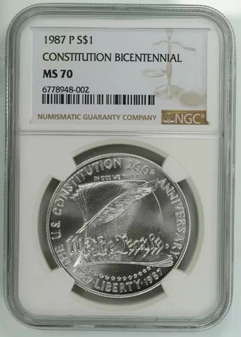1987 P CONSTITUTION BICENTENNIAL SILVER DOLLAR S$1 NGC MS 70 MINT UNC (002) Cover
