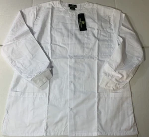 White Small Women’s Scrub Jacket Front Snaps Round Neck Pockets NEW With Tags - Picture 1 of 9
