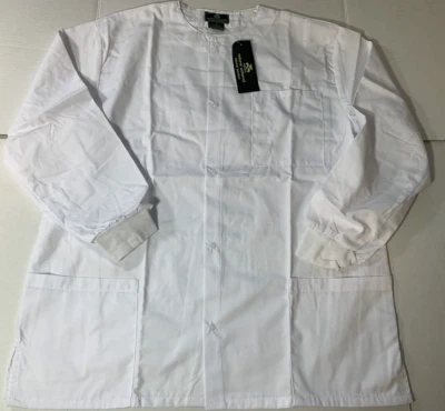 White Small Women’s Scrub Jacket Front Snaps Round Neck Pockets NEW With Tags - Image 1 of 4