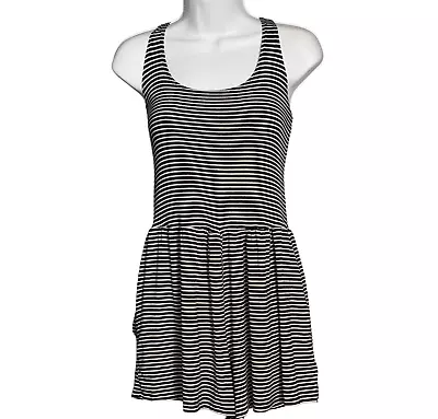 Splendid Small Sleeveless Romper Loose Fit Navy Blue Striped Scoop Neck Pockets - Image 1 of 4