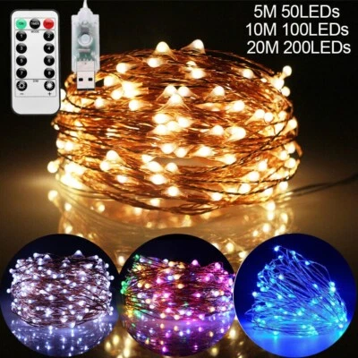 USB Twinkle LED String Fairy Lights Copper Wire Party Remote 50/100/200/300 LEDs - Image 1 of 4