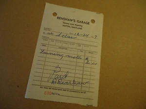 Renshaw's Garage auto repairs 1949 EASTON MD billhead - Picture 1 of 1