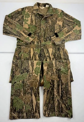 Vtg Cabelas Camo Hunting Coveralls Trebark Pattern 80s 90s USA Made Jumpsuit M - Image 1 of 4