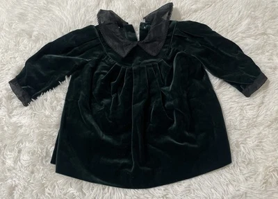 Vintage Hanna Andersson 90cm 3T Green Velvet 100% Cotton Dress Black Collar Girl - Image 1 of 4