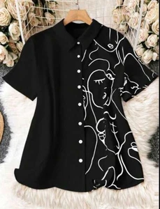 Shein Lune Abstract Printed Button Up Short Sleeve Shirt Size Womens Size XL 12 - Picture 1 of 1