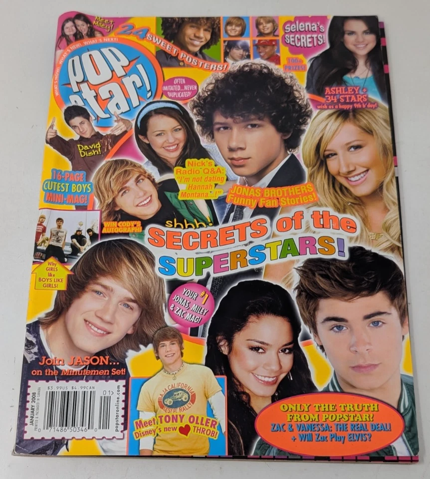 Pop Star Magazine - January 2008 - Teen Zac Efron Nick Jonas Complete Brand New Foto 1 de 4