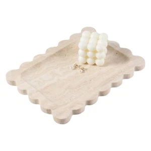 Romano Travertine Vanity Tray, 11"x8" Natural Marble Decorative Scalloped Tra... - Picture 1 of 8