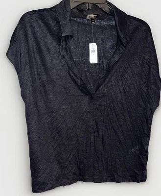 NUEVO Top Banana Republic Mujer Negro M Lino Manga Corta Foto 1 de 3