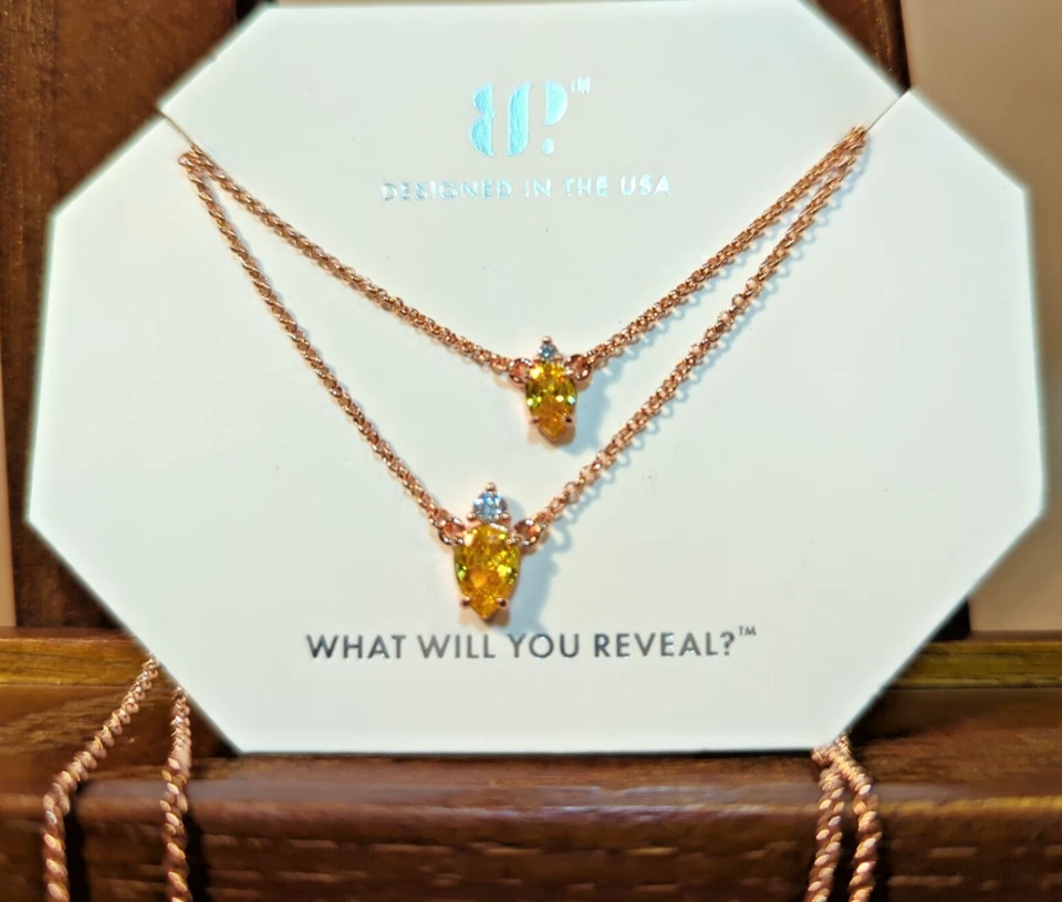 Bomb Party Layered NECKLACE RBP6696 Drops Of Gorgeous Yellow Topaz Rose Gold 18" - Image 1 of 4