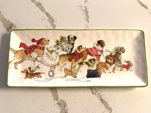 "Bandeja de servir de Navidad Pier 1 Imports Park Avenue cachorros plato de cerámica 14x6""" - Imagen 1 de 9