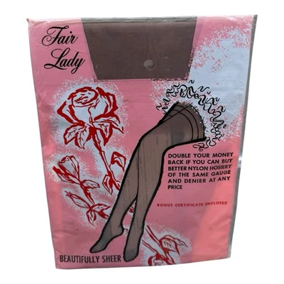 Medias de micro malla transparente sin costuras Fair Lady vintage tono beige talla 8 1/2 Foto 1 de 2
