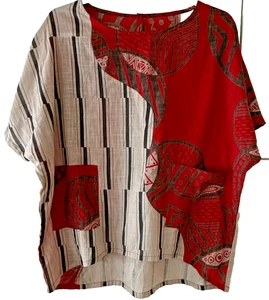 Blusa tunica Monna Lisa rossa grigia stampa geo 100% cotone Lagenlook India donna XL - Foto 1 di 13