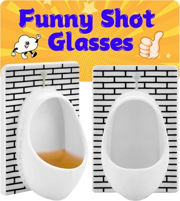 White Elephant Gifts for Adults: Urinal Shot Glasses Set of 2 Odd Funny Gag Gift