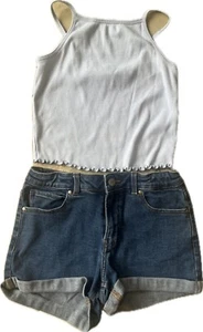 Girls Denim Shorts & Top, Size 12, Target Brand, Gingham Print, Cotton, Summer - Picture 1 of 5