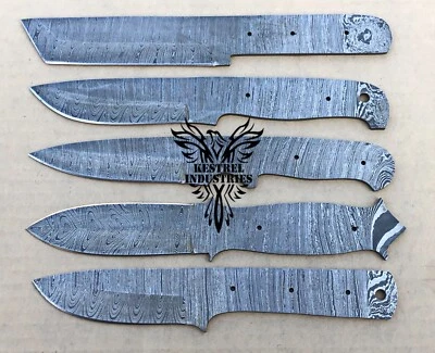 Lot of 5 Damascus Steel Blank Blade Knife For Knife Making Supplies (BB-472) - Image 1 of 4