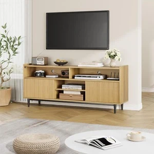 New Fluted TV Stand for 70 Inch Modren Entertainment Center with Storage - Picture 1 of 7