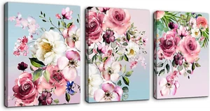 Flower Canvas Wall Art for Bedroom Woman Wall Decor Pink White Flowers Picture 3 - Picture 1 of 9