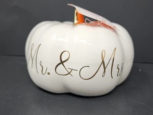 Martha Stewart Mr & Mrs Pumpkin Winter White Gold Fall Decor 6.5" New - Picture 1 of 6