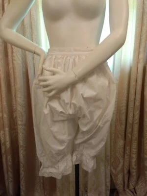 Pantalones antiguos victorianos Bloomers algodón encaje volantes botones en el lateral CREMA Foto 1 de 4