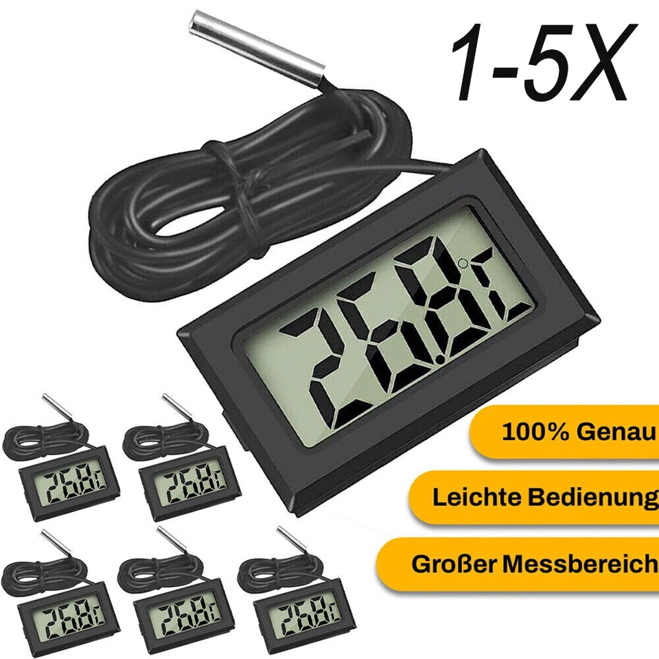 1-5X Mini Digital Thermometer LCD Temperatur Anzeige Messer 1m Kabel mit Fühler - Bild 1 von 4