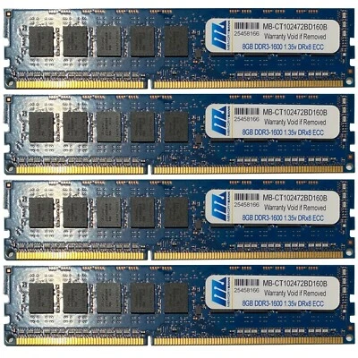 32GB kit (4x8GB) CT102472BD160B Crucial Equivalent) DDR3-1600 PC3L 2Rx8 ECC  - Image 1 of 2