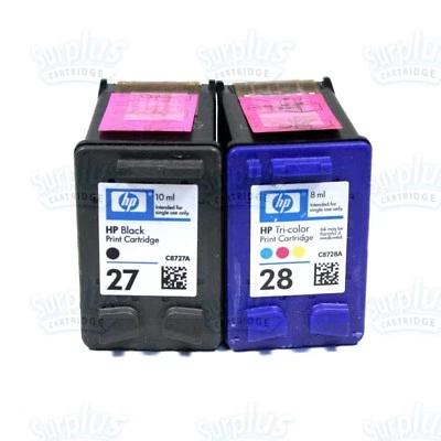 Tinta DeskJet 3320 3651 3740 3520 3845 3745 3847 2pk genuina HP 27/28 negra + color Foto 1 de 2